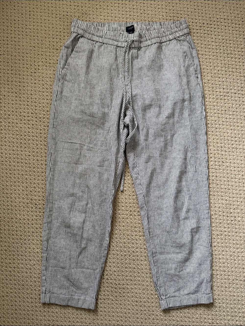 J. Crew Stripe Linen Drawstring Pants - White & Black